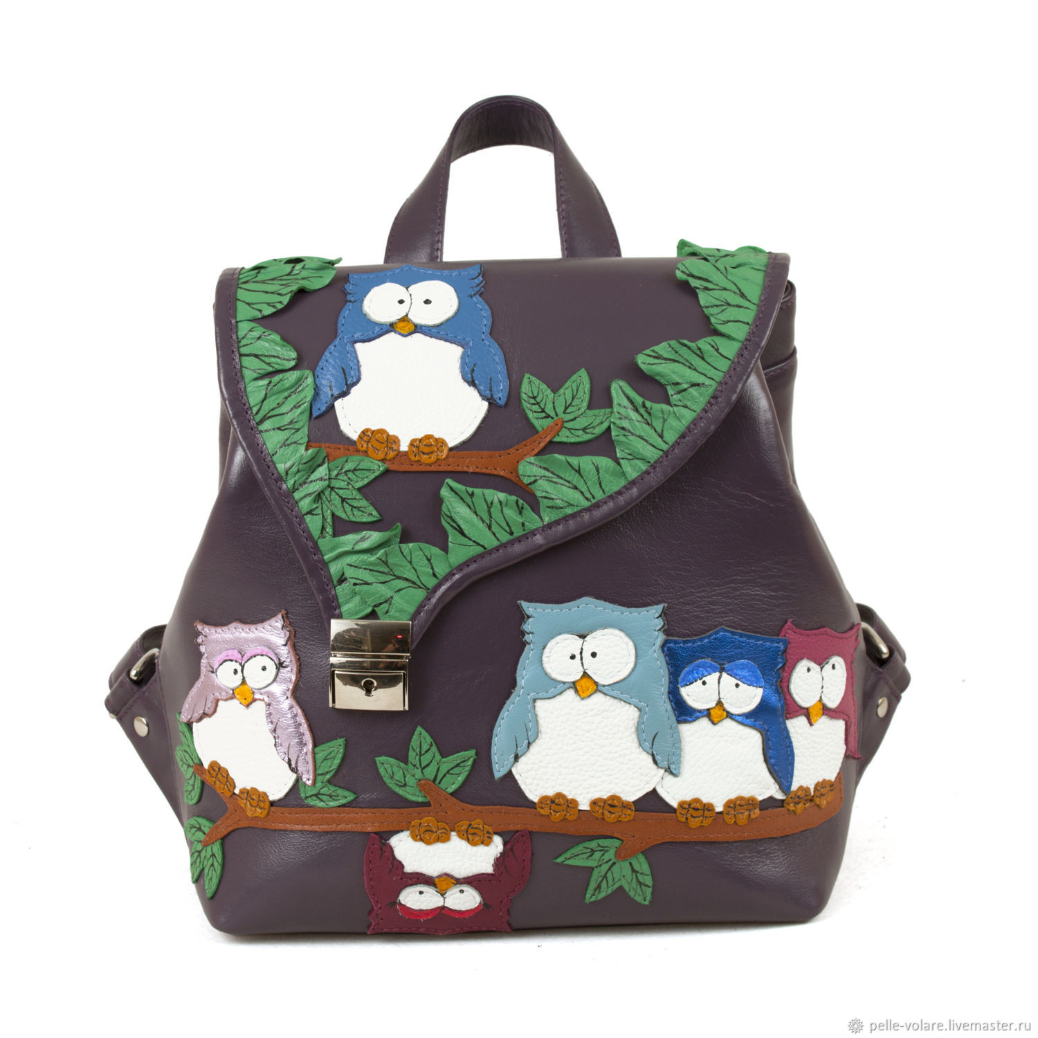 Women's leather backpack ' Owls on a branch', Backpacks, St. Petersburg,  Фото №1