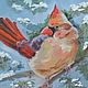 Картина с птицей "Кардинал" масло холст 25 на 25 см. Картины. Картины от Альбины. Ярмарка Мастеров.  Фото №4