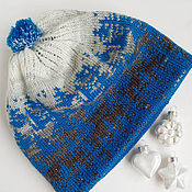 Аксессуары handmade. Livemaster - original item Winter hat Christmas trees are blue. Handmade.