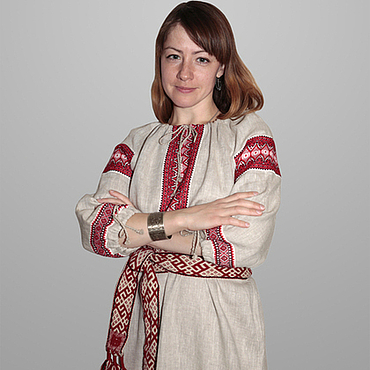 Славянская рубаха женская народная (белый лен с голубым) – купить на ...