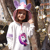Одежда детская handmade. Livemaster - original item Children`s hoodie Unicorn, white cute hoodie with ears on the hood. Handmade.