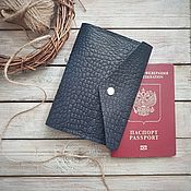 Сумки и аксессуары handmade. Livemaster - original item Passport Cover with Oyster Dark Blue Flap. Handmade.