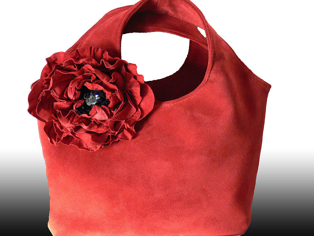 Bag and brooch(2B 1) Red poppy(red suede bag), Classic Bag, Novosibirsk,  Фото №1