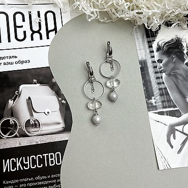Украшения ручной работы. Ярмарка Мастеров - ручная работа Серьги с горным хрусталем и серой майоркой «Баланс». Handmade.