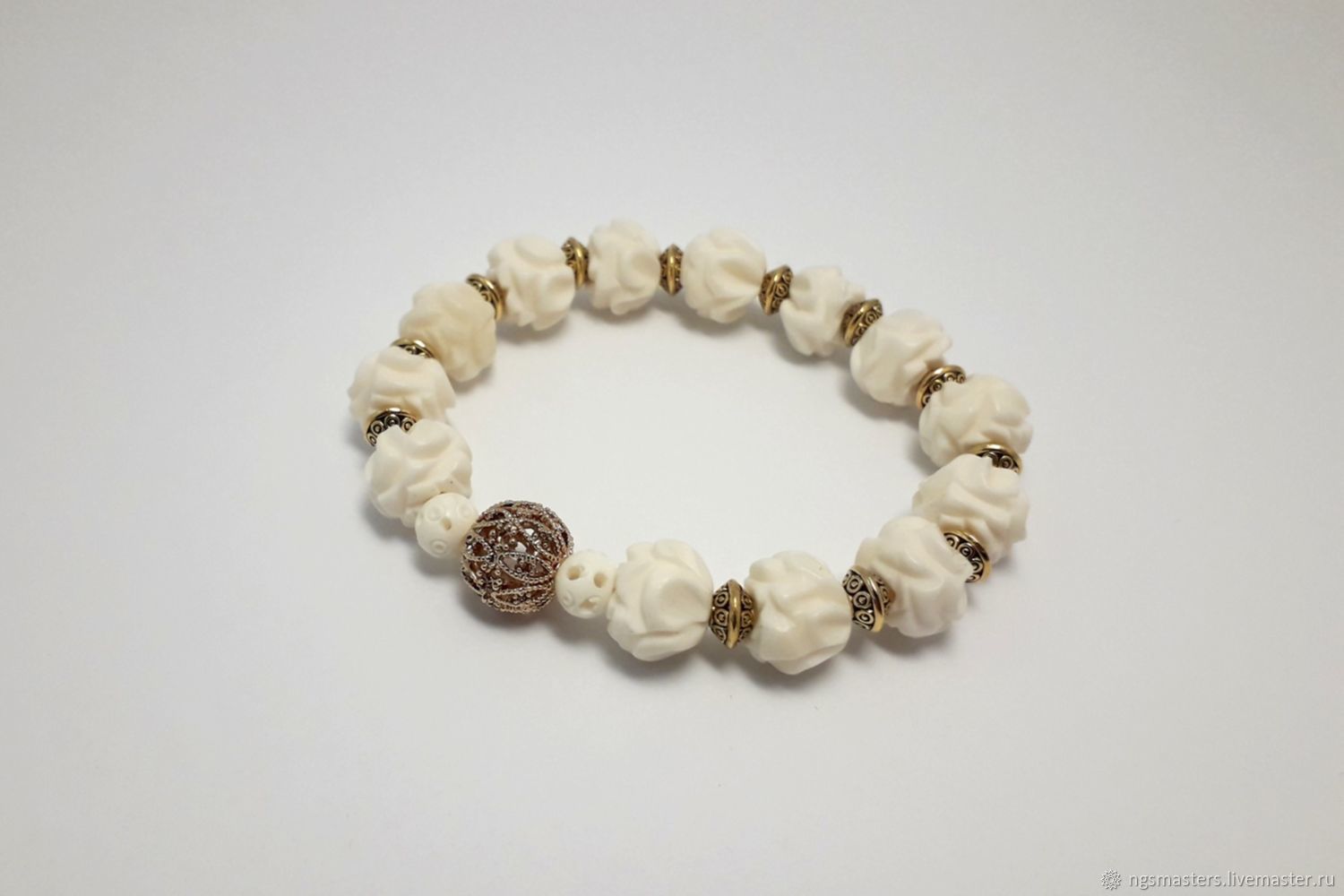 'White flowers' bracelet, Bead bracelet, Ekaterinburg,  Фото №1