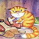 Картина с котом, прикольная картина с рыжим котом, купить картину со смешным котом, купить картину рины зинюк, картина кот чистит ботинки