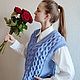 Жилет женский вязаный с косами (джемпер безрукавка) V вырез, Жилеты, Воронеж,  Фото №1