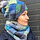 Order Hat and Snood knitted women's blue / grey / lime. irinamakatukha (IrinaMakatukha). Livemaster. . Headwear Sets Фото №3