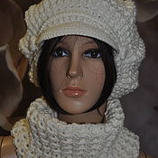 Аксессуары handmade. Livemaster - original item Beret cap with a snood, hand-knitted, ,56-60r., half-wool.. Handmade.