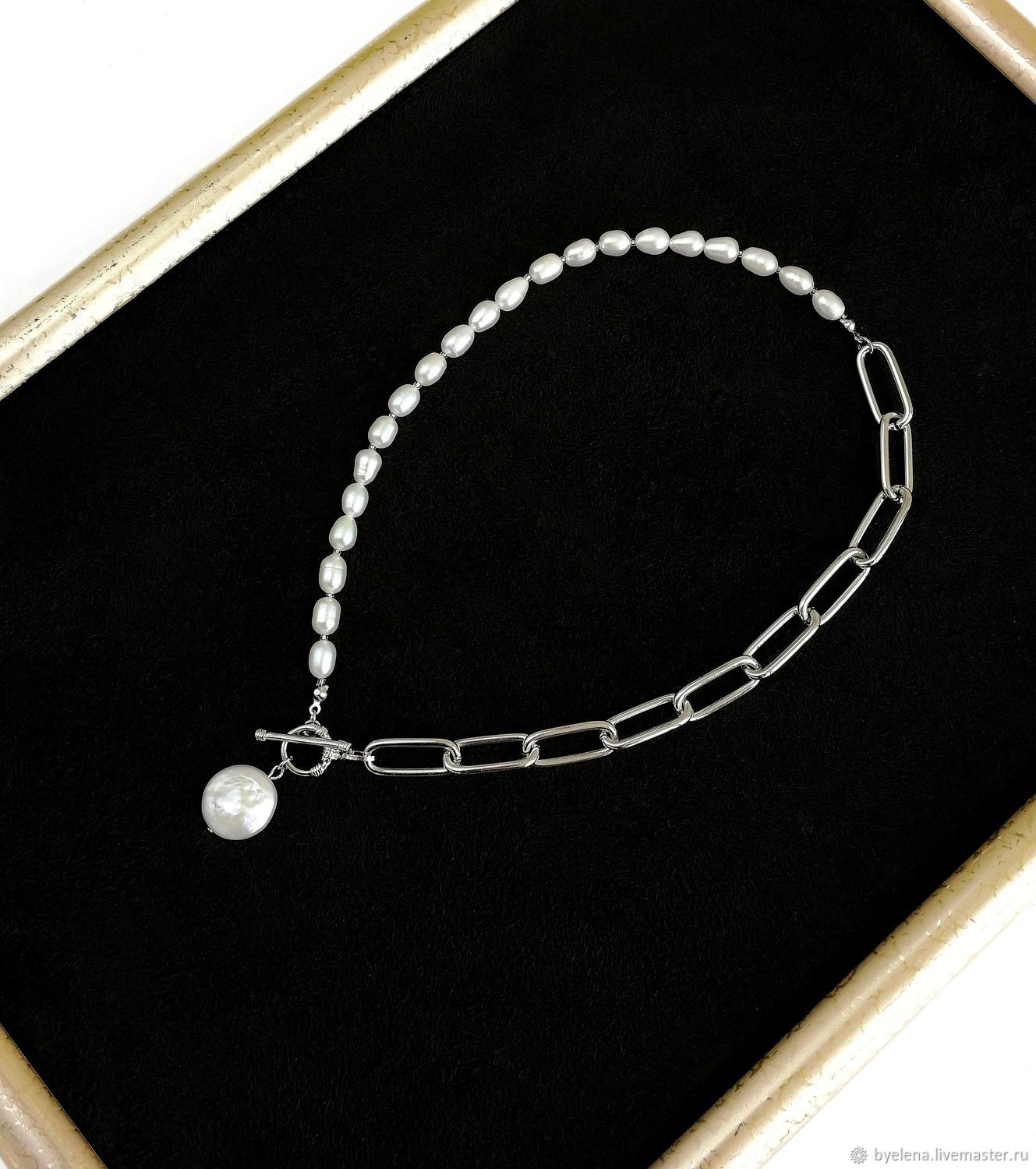 Asymmetric necklace chain with pearls, Necklace, Novosibirsk,  Фото №1