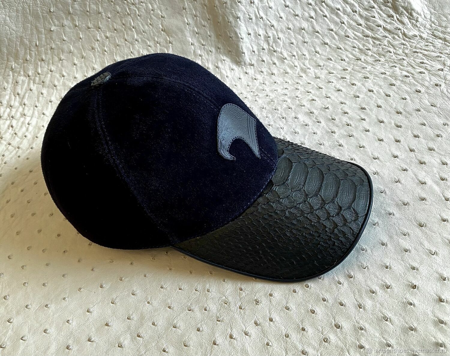 Men's baseball caps, made of genuine python leather, in combination with suede, Baseball caps, St. Petersburg,  Фото №1