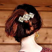 Украшения handmade. Livemaster - original item Golden Beaded Hair Clip, Geometric Embroidered Hairpin. Handmade.