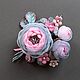 Brooch: Cloud Roses Bouquet Handmade Flowers Fabric Genuine Leather. Brooches. ms. Decorator. My Livemaster. Фото №6