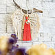  ангел с крыльями в коралловом платье, Панно макраме, Новосибирск,  Фото №1