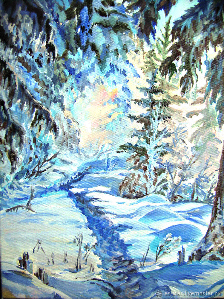 "Зимний лес" масло ,холст купить в интернет-магазине Ярмарка Мастеров по цене 2300 ₽ – PJG3QRU, Картины, Великие Луки - доставка по России