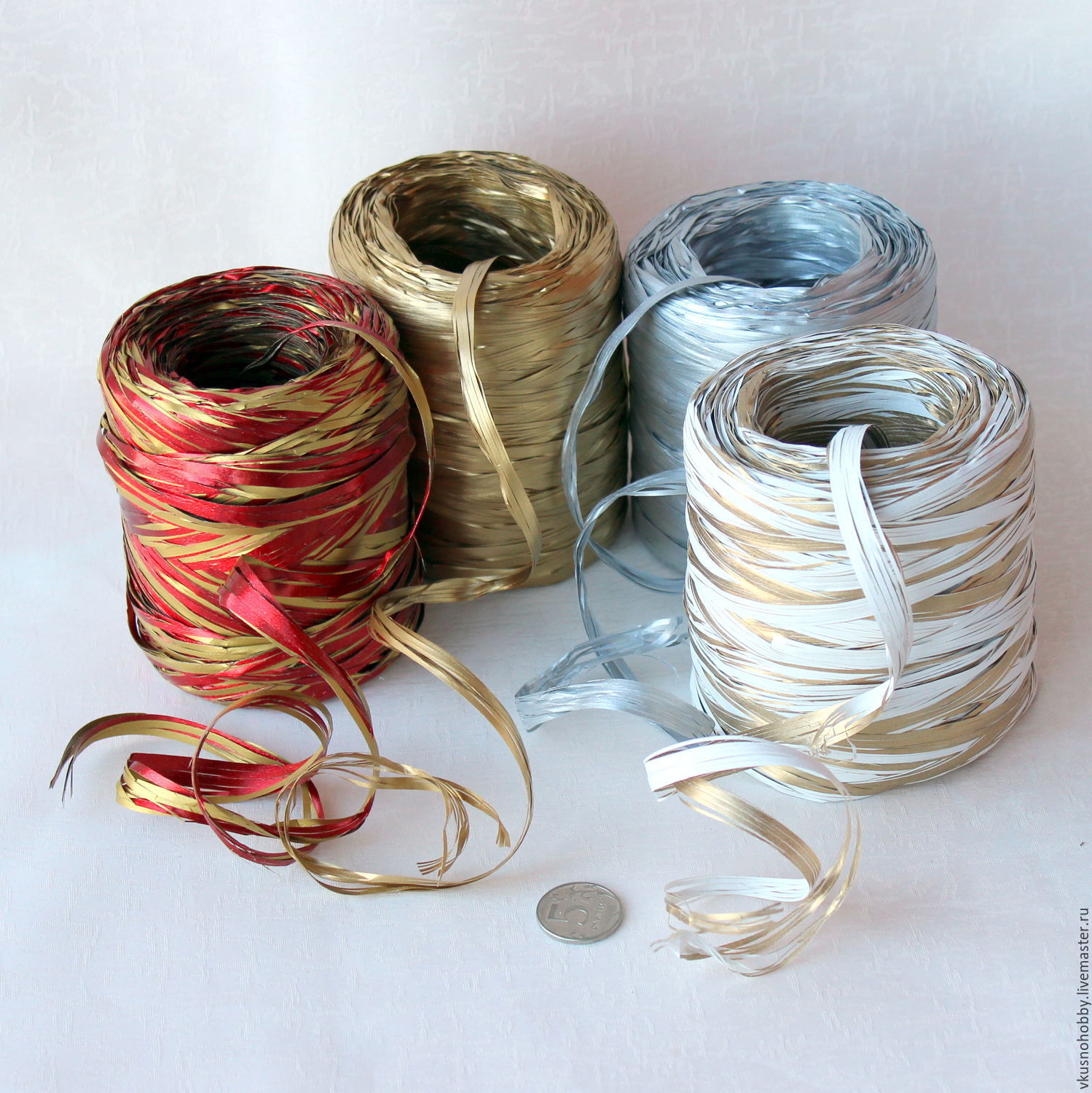 Рафия синтетическая. Золотая, серебряная, бело- и красно-золотая. в ...