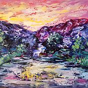 Картины и панно handmade. Livemaster - original item Painting mountain landscape sunset 
