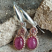 Украшения handmade. Livemaster - original item 925 sterling silver earrings with star-shaped rubies and tourmalines. Handmade.