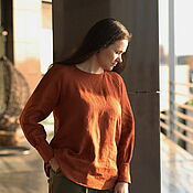 Одежда handmade. Livemaster - original item Linen shirt with long sleeves terracotta in stock 46-48-50. Handmade.