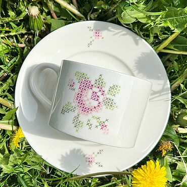 Посуда ручной работы. Ярмарка Мастеров - ручная работа Чайная пара "Вышивка". Handmade.