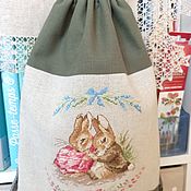 Сумки и аксессуары handmade. Livemaster - original item Linen backpack bag with hand-made cross-stitch. Handmade.