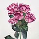 Картина акварелью букет роз розовых малиновых на белом фоне акварелью, Картины, Москва,  Фото №1
