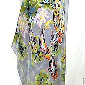 Платок Батик"Шелковая Сакура"100%Шелк шелковый платок ручная роспись