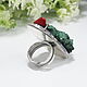 Кольцо Паук малахит коралл серебро 925 ALS0049. Кольца. Sunny Silver. Ярмарка Мастеров.  Фото №6