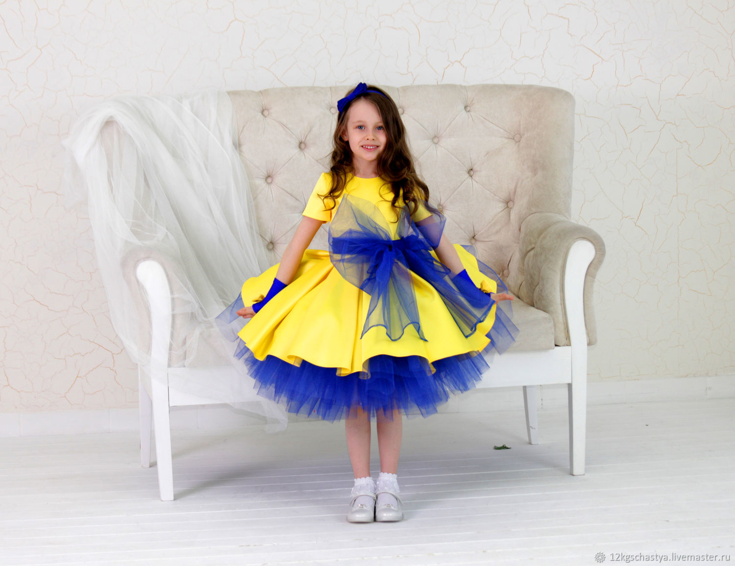 Сине желтое платье для девочки