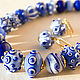 'Cobalt ' beads and earrings lampwork glass blue with white, Jewelry Sets, St. Petersburg,  Фото №1