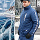 Куртка демисезонная мужская синяя с воротником, длинная куртка мужская, Верхняя одежда мужская, Новосибирск,  Фото №1