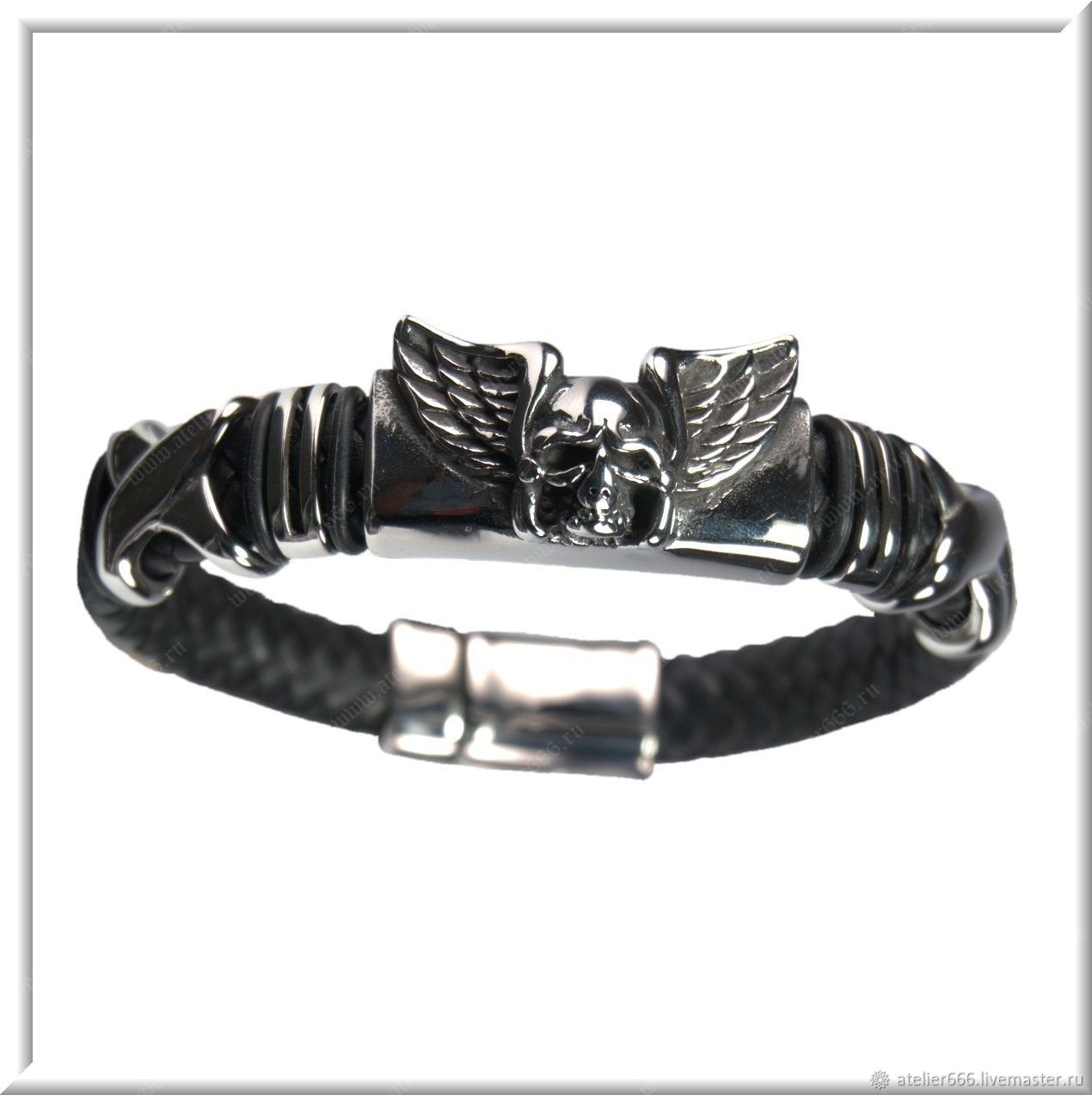 Men's leather bracelet No. 4 accessories steel 316L, Regaliz bracelet, Moscow,  Фото №1