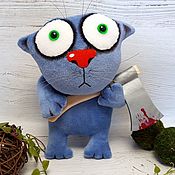 Куклы и игрушки ручной работы. Ярмарка Мастеров - ручная работа El gato azul con el hacha primero comenzó, el gato de peluche de juguete. Handmade.