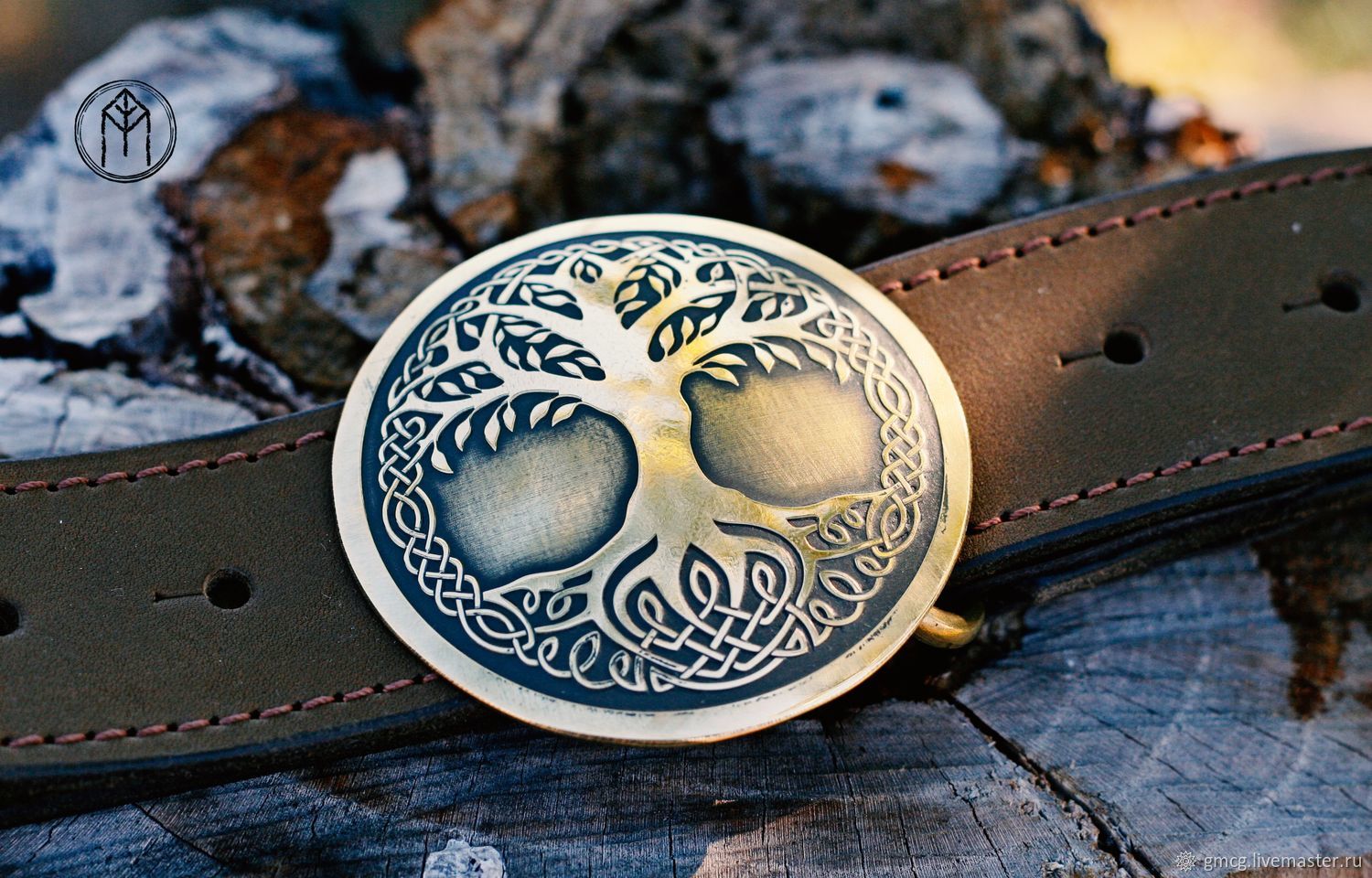  Leather belt with brass buckle 'Tree of Life', Straps, Tolyatti,  Фото №1