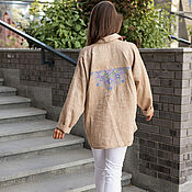Одежда handmade. Livemaster - original item Oversize Linen Shirt with Mandala sand melange embroidery. Handmade.