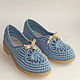 Order Lady G knitted moccasins, blue cotton. florina34. Livemaster. . Moccasins Фото №3