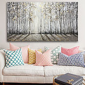 Картины и панно handmade. Livemaster - original item Large interior painting in gray tones Silver birch forest. Handmade.