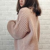 Вязаный женский свитер  теплый красивый светло бежевый