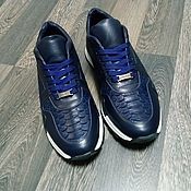 Обувь ручной работы handmade. Livemaster - original item Sneakers made of Python leather and genuine leather, dark blue color.. Handmade.