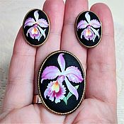 Винтаж handmade. Livemaster - original item Toshikane Japan 40s pink Orchid brooch and earrings set. Handmade.
