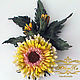Large brooch made of leather Decoration leather Yellow gerbera Flowers leather, Brooches, Minsk,  Фото №1