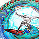 "Серфинг - покоряем волны" декоративная тарелка на стену. Тарелки. Декоративные тарелки Тани Шест. Интернет-магазин Ярмарка Мастеров.  Фото №2