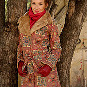 Одежда handmade. Livemaster - original item Red pattern coat, Women`s sheepskin coat with an oriental pattern. Handmade.