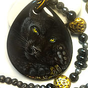 Украшения handmade. Livemaster - original item Pendant: Sharnah-black Panther-necklace-painting on stone. Handmade.