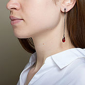 Украшения handmade. Livemaster - original item Blackened long earrings with red droplets. Handmade.