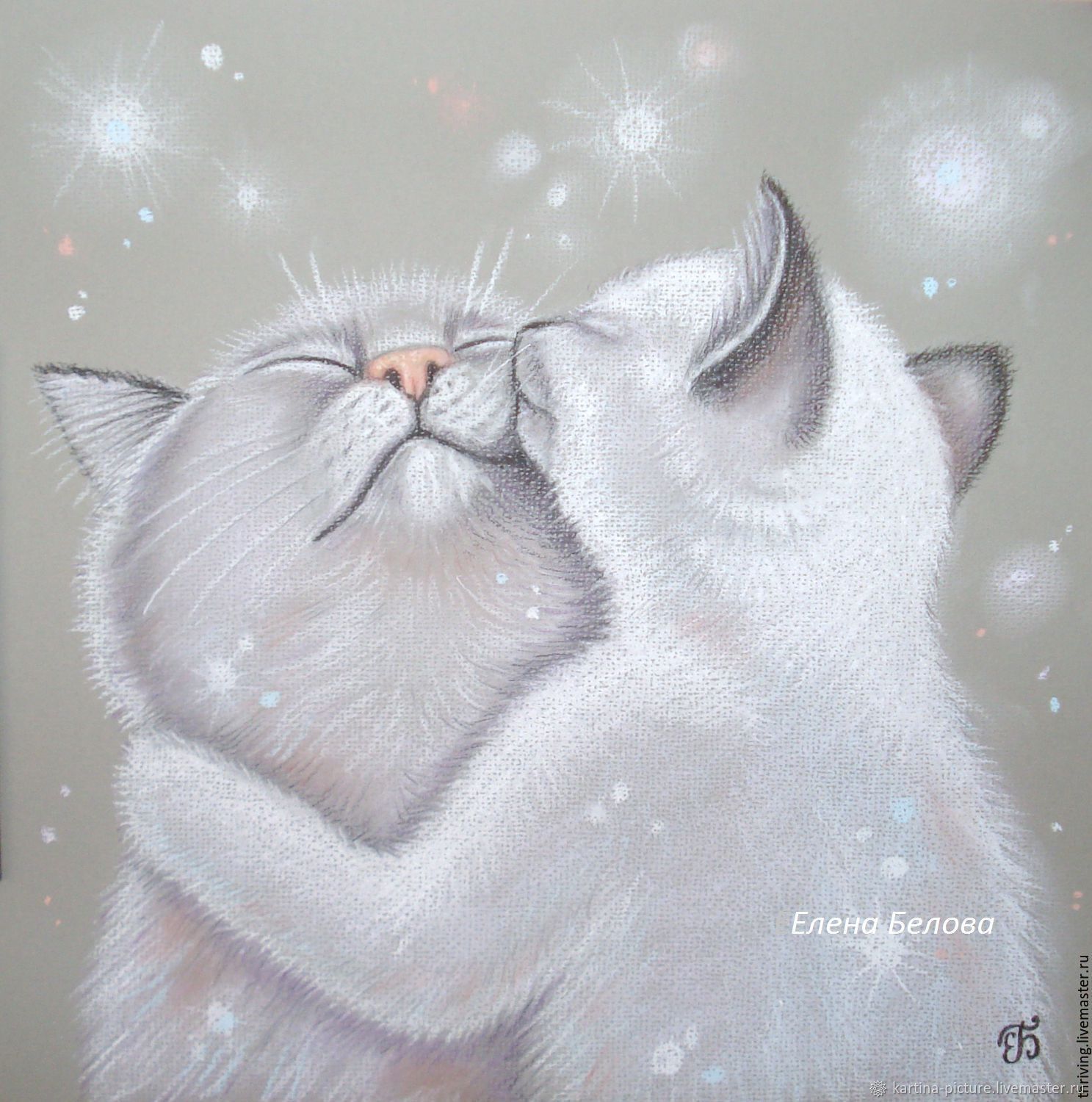 Painting Tenderness in the bedroom, a gift to my mother, gray, cats in love, Pictures, Samara,  Фото №1
