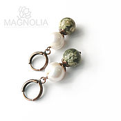 Украшения handmade. Livemaster - original item Earrings with rhyolite and pearls 