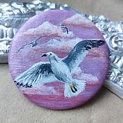 Украшения handmade. Livemaster - original item Seagull Brooch in the sky. Miniature painting on canvas. Seascape. Handmade.