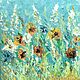 Oil painting meadow flowers on a blue sky background 'In the meadow' 30h30 cm, Pictures, Volgograd,  Фото №1