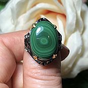 Украшения handmade. Livemaster - original item Author`s ring with glazet malachite. Handmade.